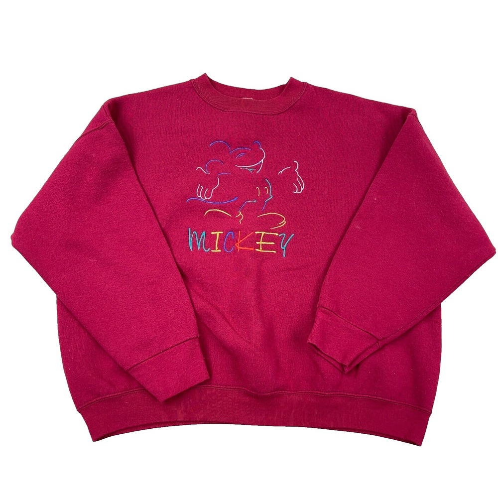 Vintage‎ Disney Sweatshirt Women XL Red Crewneck Sweater Mickey Mouse 90s USA